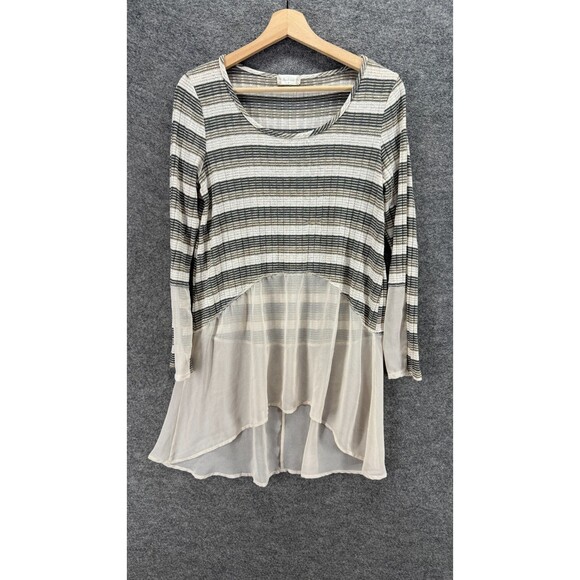 Altar'd State Blouse Women S Small Gray Striped Long Sleeve Rayon Round Neck - Picture 1 of 7